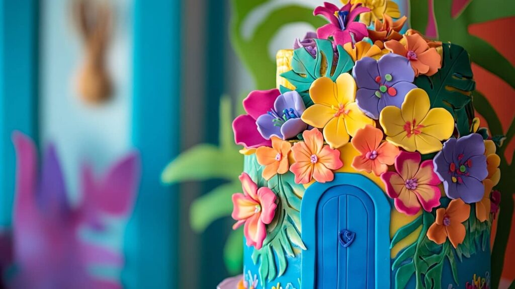 Encanto-themed magical cake with colorful flowers