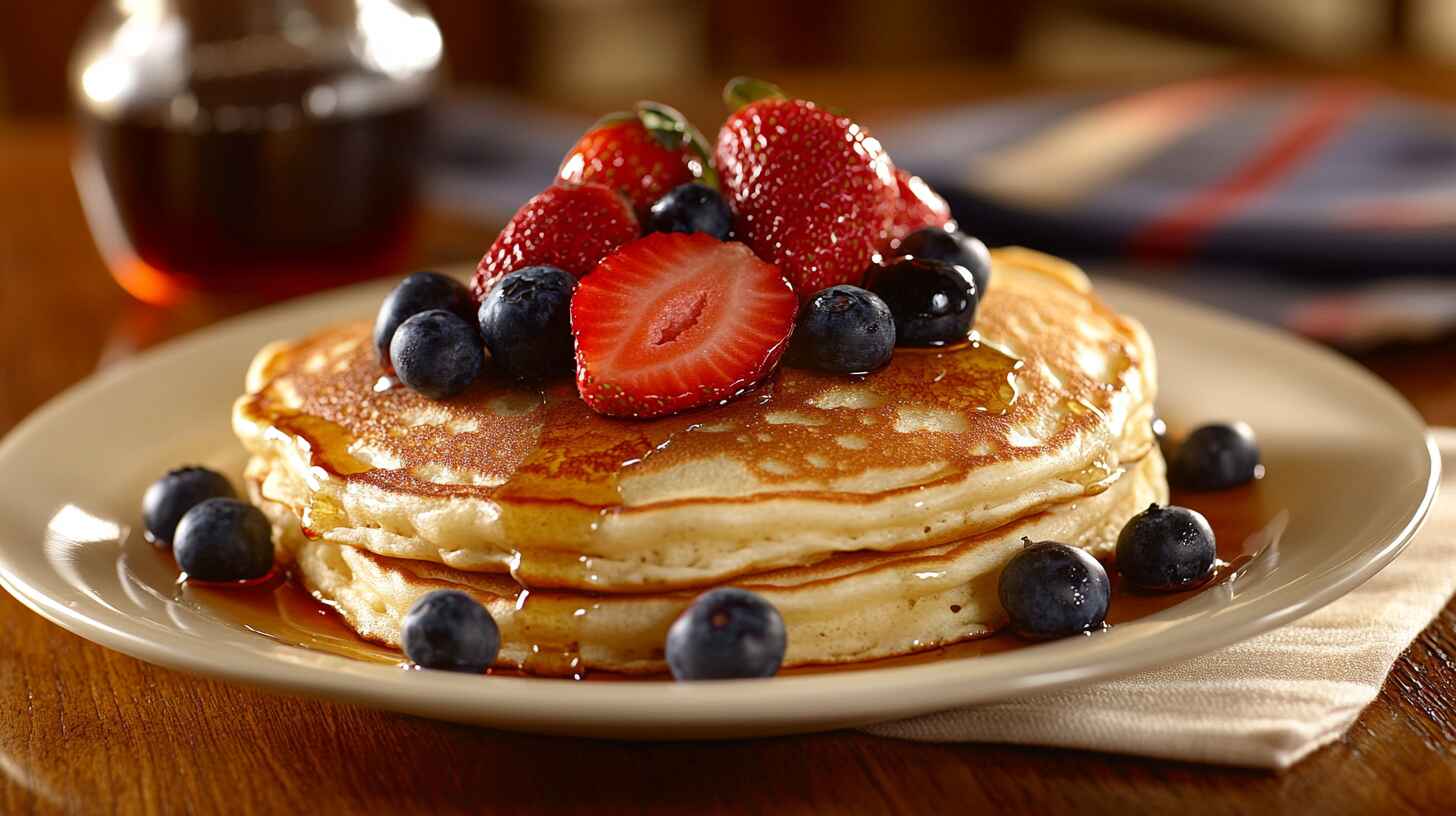 A Plate Of Pancakes With Fresh Fruit Toppings