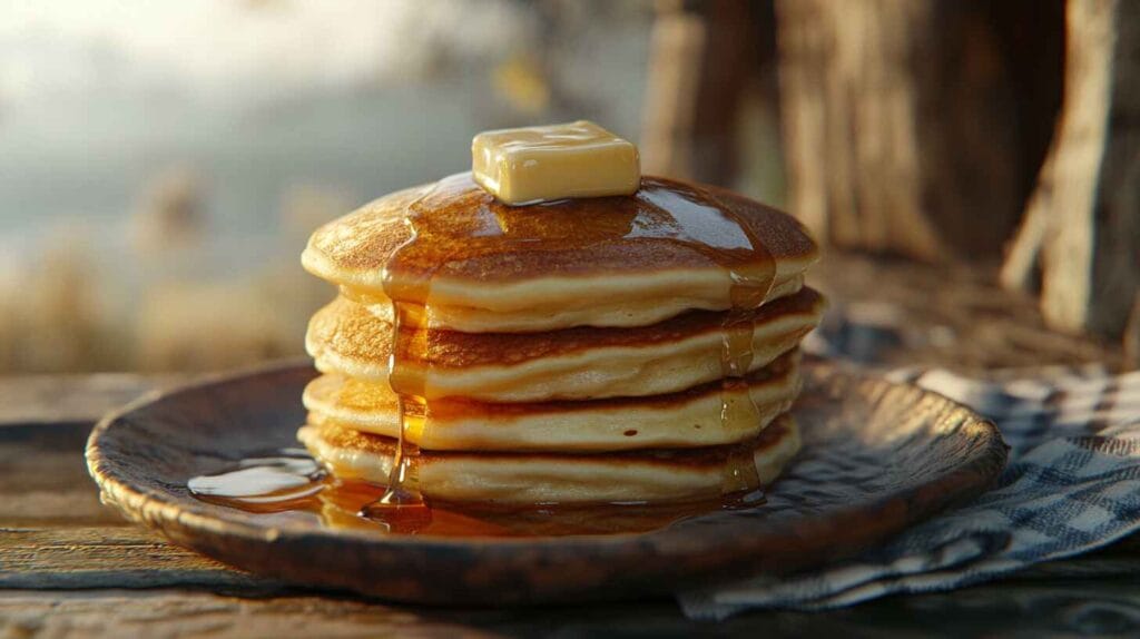 A Stack Of Cracker Barrel Pancakes Topped With Butter And Syrup