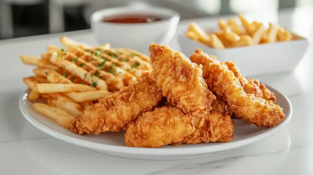 Air Fried Chicken Tenders With Waffle Fries