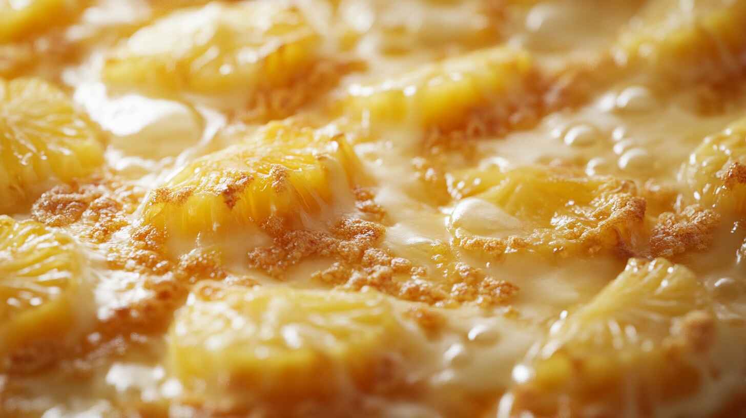 Golden Pineapple Casserole With Buttery Cracker Topping And Melted Cheese, Fresh Out Of The Oven